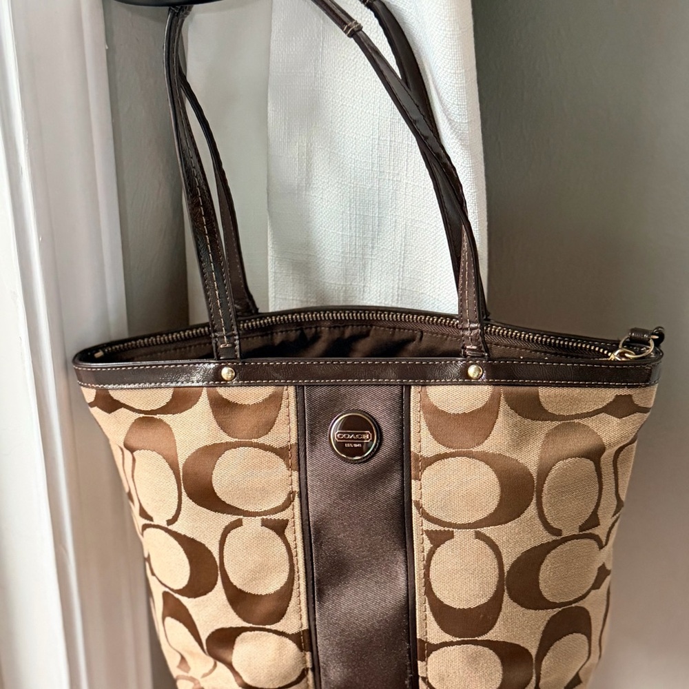 Coach Brown and Tan Signature Tote